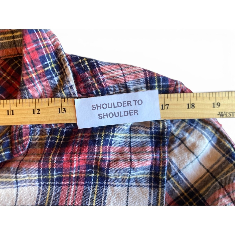TNA Aritzia Plaid Flannel Button Down Shirt Red White Blue Boyfriend Fit XS - Picture 4 of 7